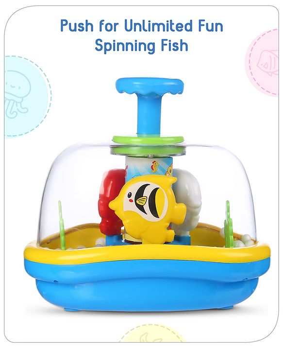 Babyhug Premium Press & Play Top Spinner Toy  Magic Fish themed Rotating Toy for Babies & Toddlers - Multicolor