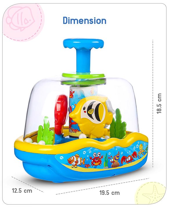Babyhug Premium Press & Play Top Spinner Toy  Magic Fish themed Rotating Toy for Babies & Toddlers - Multicolor