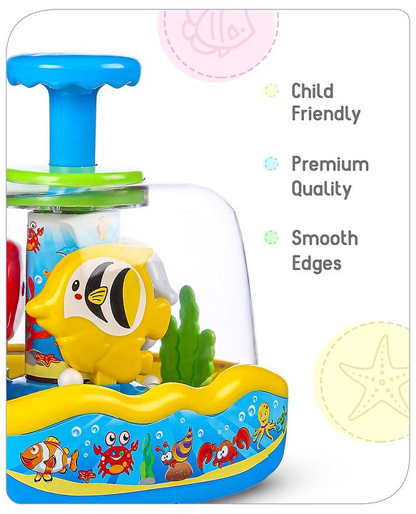 Babyhug Premium Press & Play Top Spinner Toy  Magic Fish themed Rotating Toy for Babies & Toddlers - Multicolor