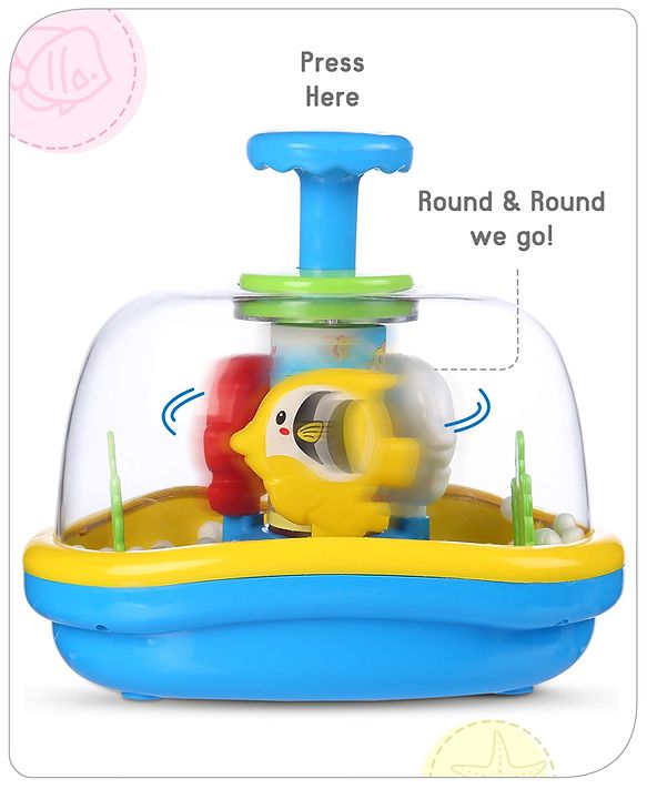 Babyhug Premium Press & Play Top Spinner Toy  Magic Fish themed Rotating Toy for Babies & Toddlers - Multicolor