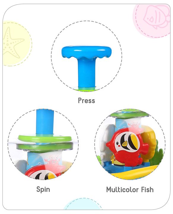 Babyhug Premium Press & Play Top Spinner Toy  Magic Fish themed Rotating Toy for Babies & Toddlers - Multicolor