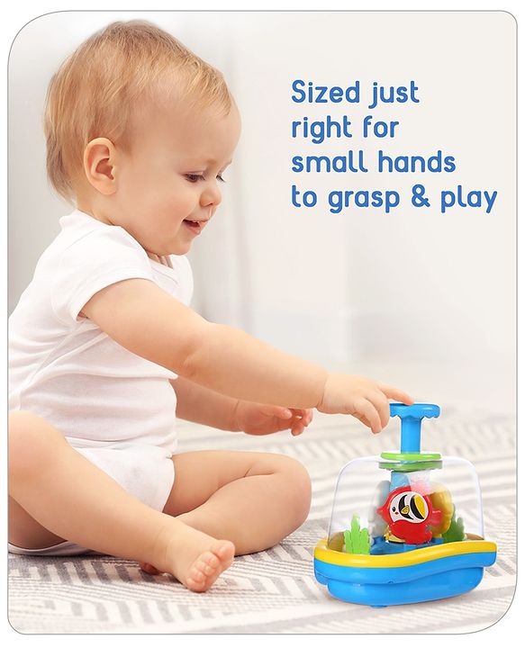 Babyhug Premium Press & Play Top Spinner Toy  Magic Fish themed Rotating Toy for Babies & Toddlers - Multicolor