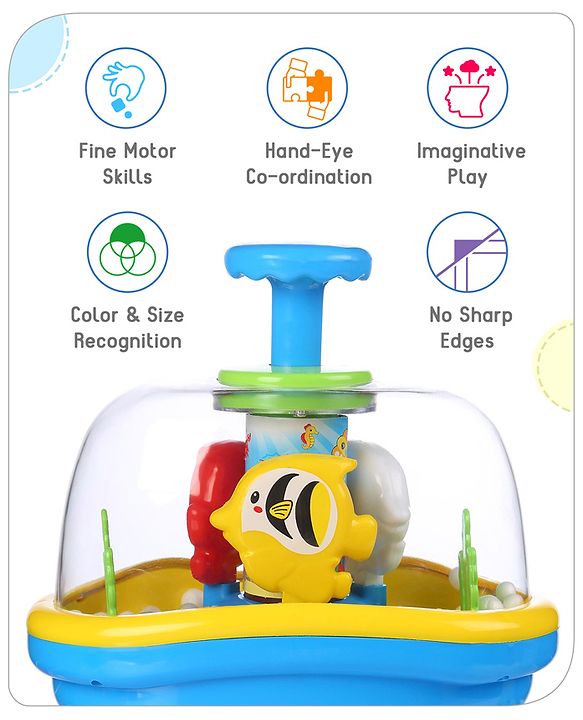 Babyhug Premium Press & Play Top Spinner Toy  Magic Fish themed Rotating Toy for Babies & Toddlers - Multicolor