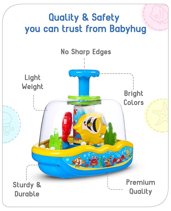 Babyhug Premium Press & Play Top Spinner Toy  Magic Fish themed Rotating Toy for Babies & Toddlers - Multicolor