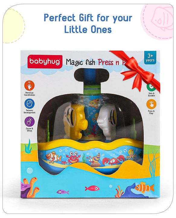 Babyhug Premium Press & Play Top Spinner Toy  Magic Fish themed Rotating Toy for Babies & Toddlers - Multicolor