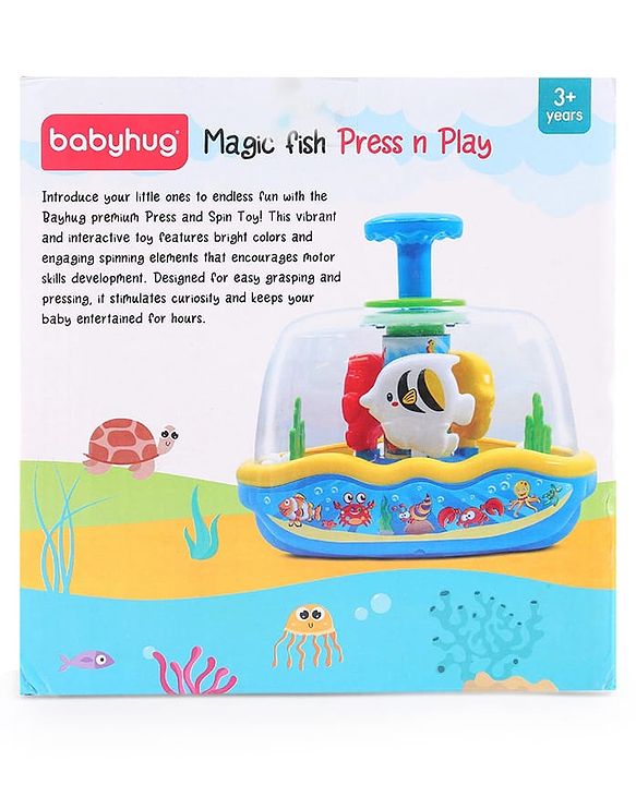 Babyhug Premium Press & Play Top Spinner Toy  Magic Fish themed Rotating Toy for Babies & Toddlers - Multicolor