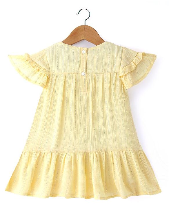 Babyhug Viscose Cotton Half Sleeves Drop Waist Frock with Embellishment - Yellow