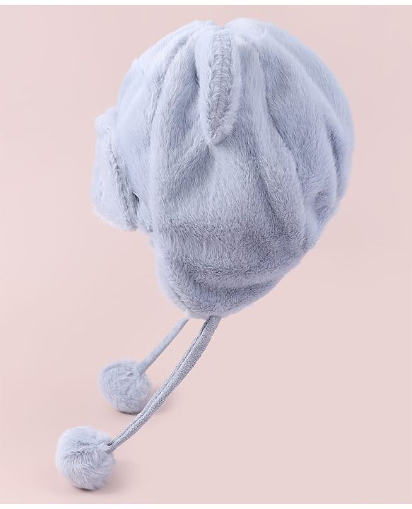 Babyhug Woolen Cap With Pom Pom Applique - Sky Blue