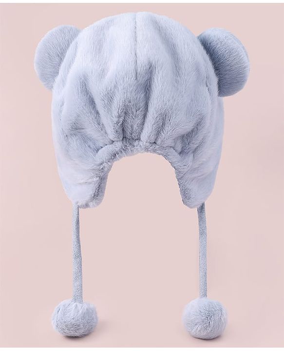 Babyhug Woolen Cap With Pom Pom Applique - Sky Blue