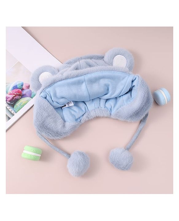 Babyhug Woolen Cap With Pom Pom Applique - Sky Blue