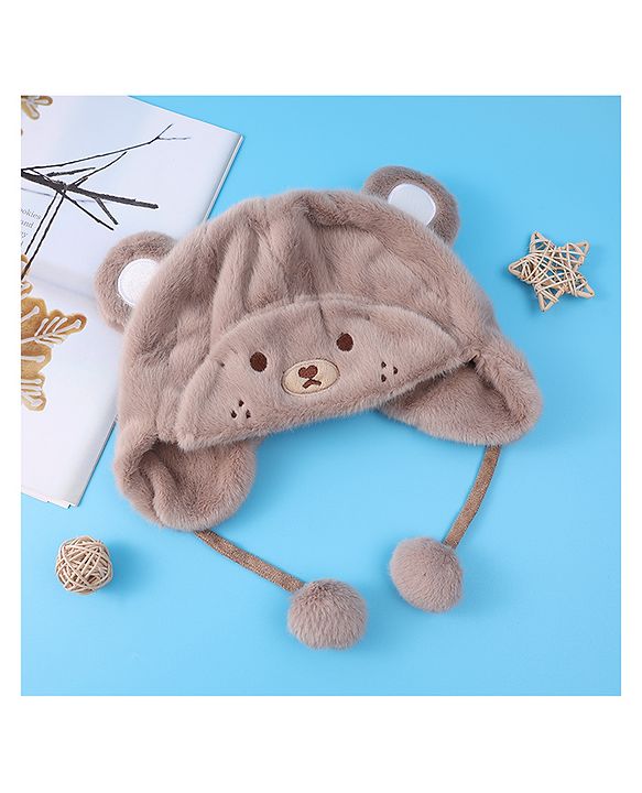 Babyhug Woolen Cap With Pom Pom Applique - Tan