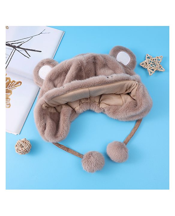 Babyhug Woolen Cap With Pom Pom Applique - Tan