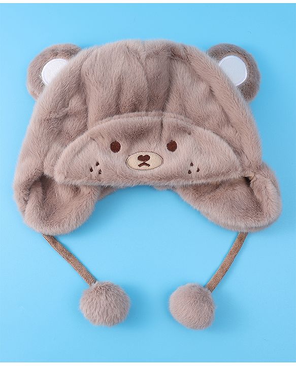 Babyhug Woolen Cap With Pom Pom Applique - Tan