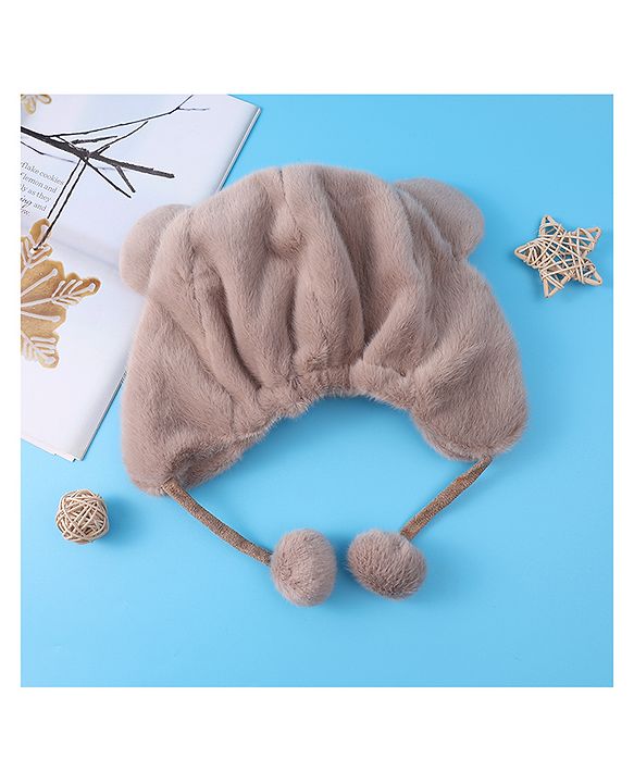 Babyhug Woolen Cap With Pom Pom Applique - Tan