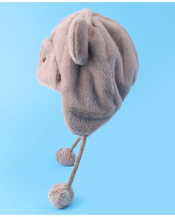 Babyhug Woolen Cap With Pom Pom Applique - Tan