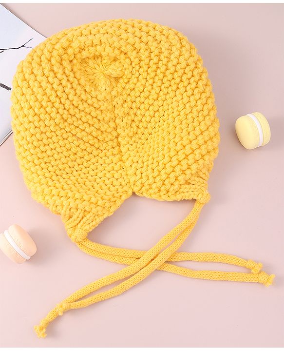 Babyhug Woollen Cap with Knot - Yellow