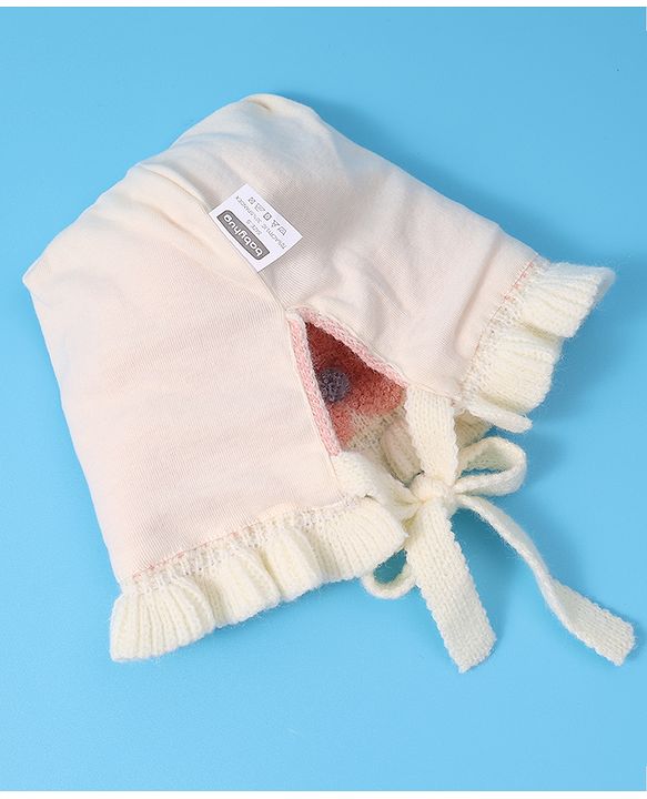 Babyhug  Floral Design Woollen Cap - White
