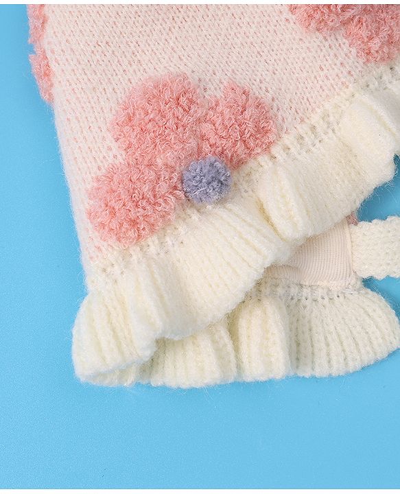 Babyhug  Floral Design Woollen Cap - White