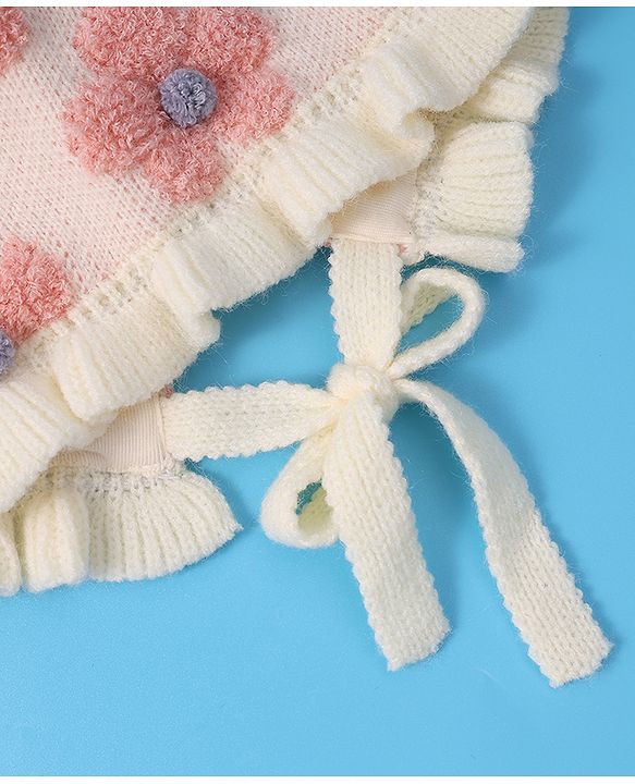 Babyhug  Floral Design Woollen Cap - White