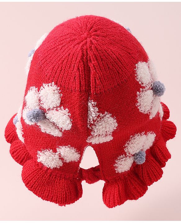 Babyhug  Floral Design Woollen Cap - White