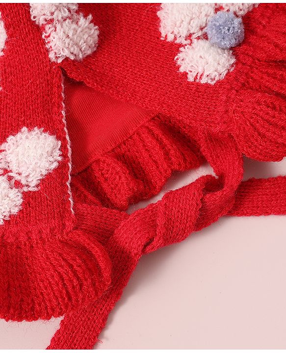 Babyhug  Floral Design Woollen Cap - White