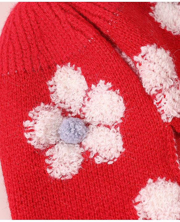 Babyhug  Floral Design Woollen Cap - White