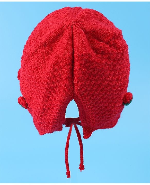 Babyhug Woolen Cap With Strawberry Applique - Red