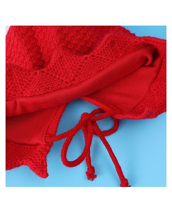Babyhug Woolen Cap With Strawberry Applique - Red