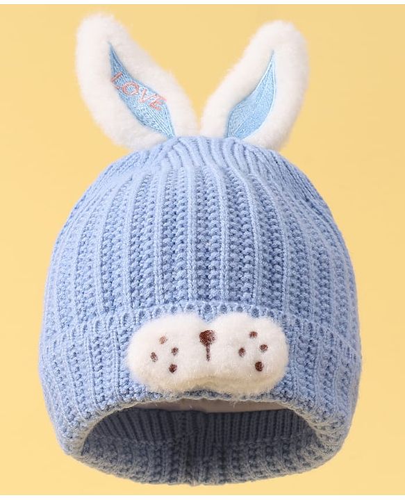 Babyhug Woollen Cap with Rabbit Ear Applique - Blue
