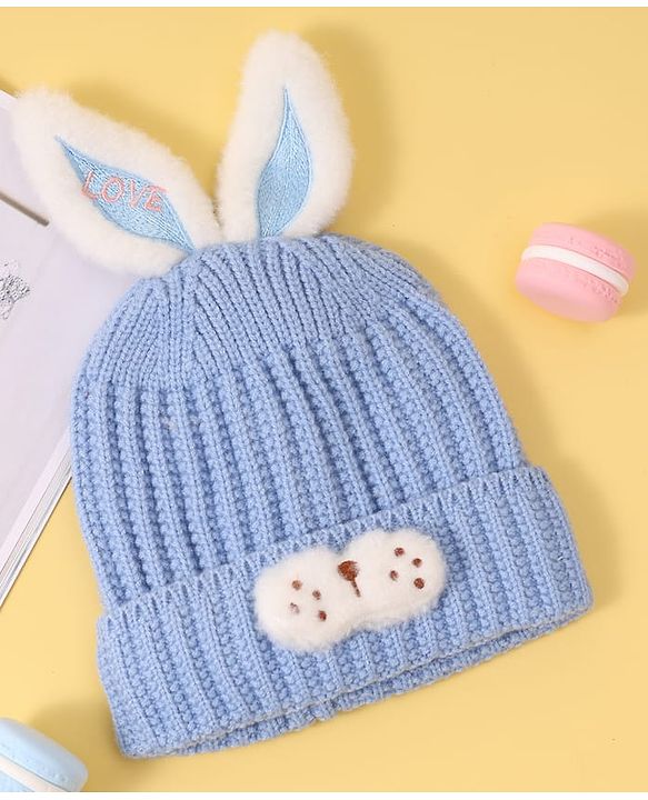 Babyhug Woollen Cap with Rabbit Ear Applique - Blue