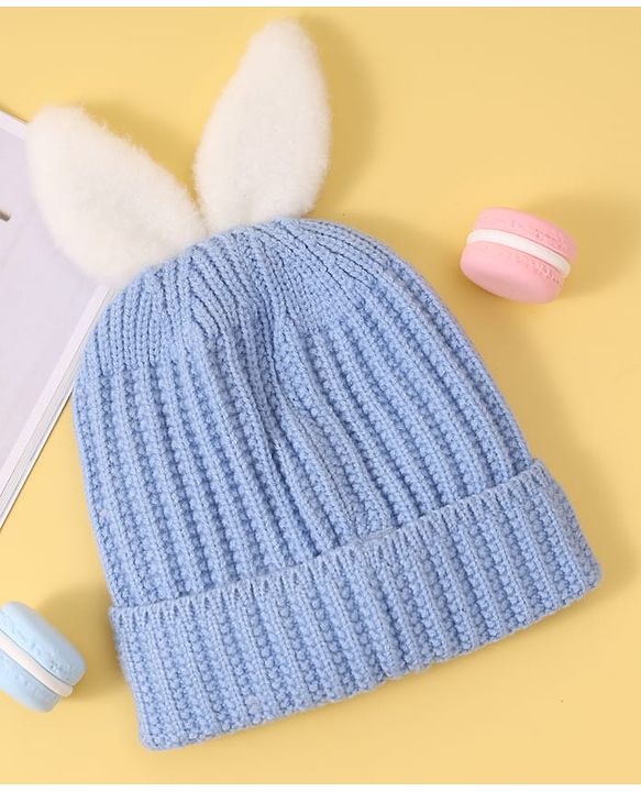Babyhug Woollen Cap with Rabbit Ear Applique - Blue