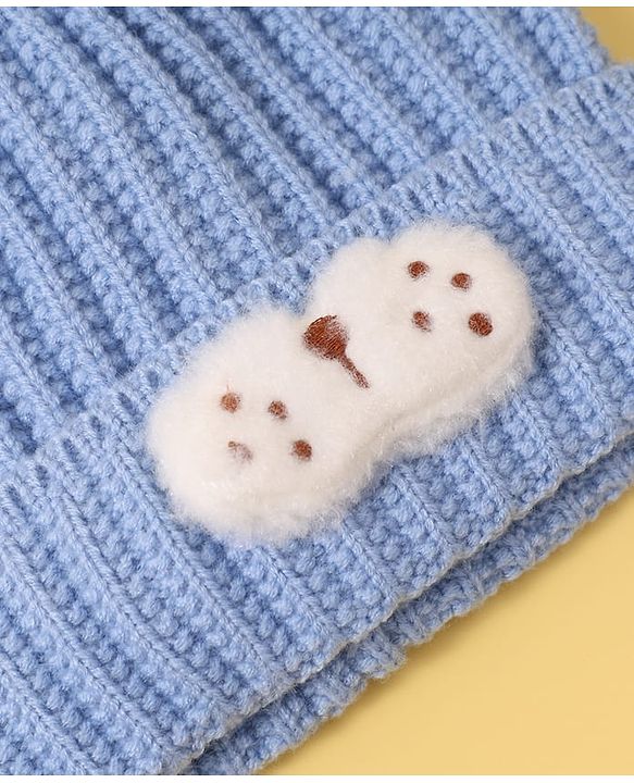 Babyhug Woollen Cap with Rabbit Ear Applique - Blue