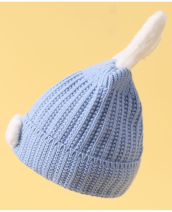 Babyhug Woollen Cap with Rabbit Ear Applique - Blue