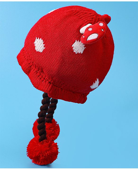 Babyhug Woollen Tie Knot Cap with Pom Pom - Red