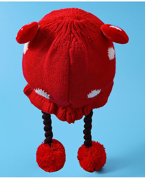 Babyhug Woollen Tie Knot Cap with Pom Pom - Red