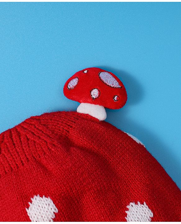 Babyhug Woollen Tie Knot Cap with Pom Pom - Red
