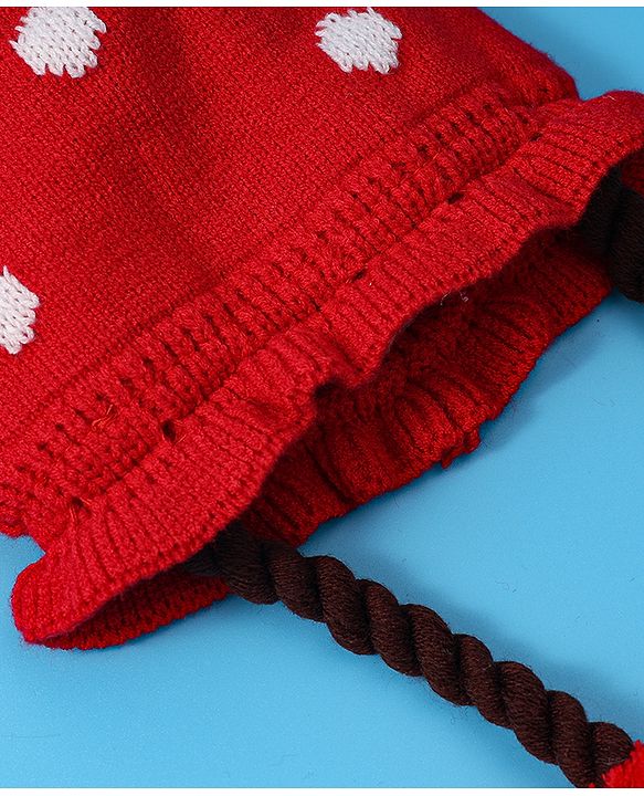 Babyhug Woollen Tie Knot Cap with Pom Pom - Red