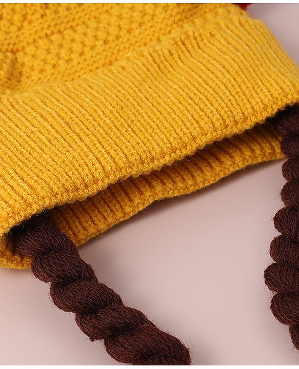 Babyhug Woollen Tie Knot Cap with Pom Pom - Yellow