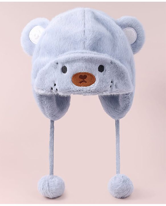 Babyhug Woolen Cap With Pom Pom Applique - Sky Blue