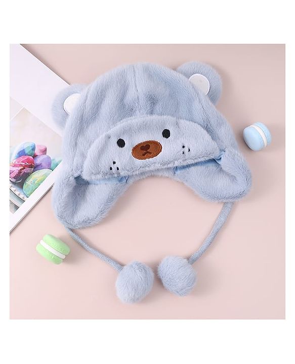 Babyhug Woolen Cap With Pom Pom Applique - Sky Blue
