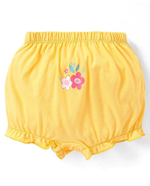 Babyhug 100% Cotton Knit Bloomer with Floral & Butterfly Print Pack of 3 - Pink Yellow & Blue