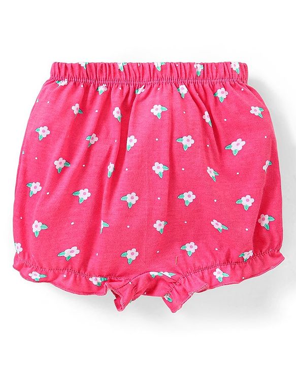 Babyhug 100% Cotton Knit Bloomer with Floral & Butterfly Print Pack of 3 - Pink Yellow & Blue