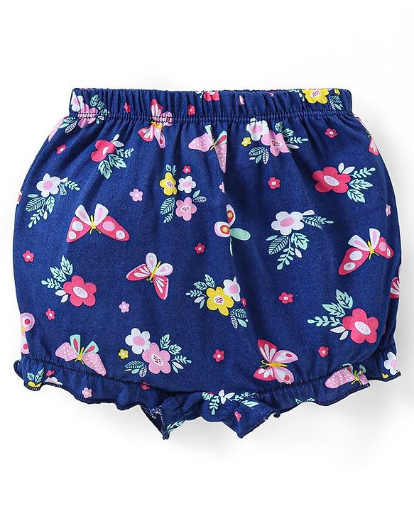 Babyhug 100% Cotton Knit Bloomer with Floral & Butterfly Print Pack of 3 - Pink Yellow & Blue