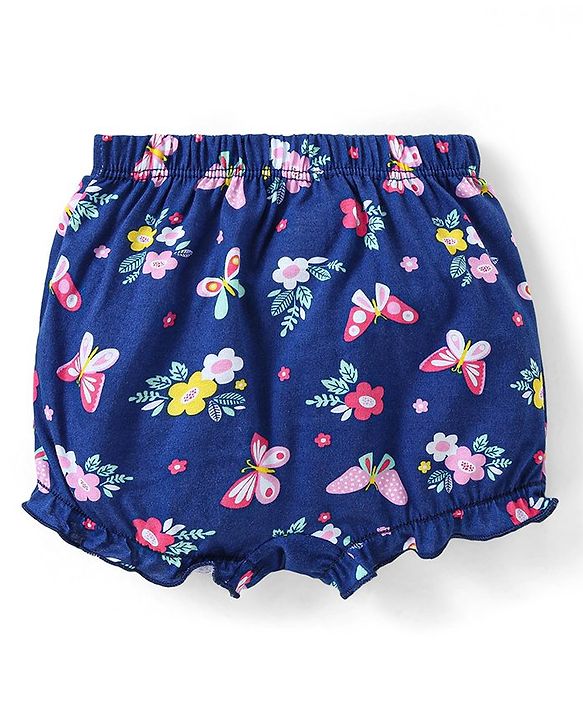 Babyhug 100% Cotton Knit Bloomer with Floral & Butterfly Print Pack of 3 - Pink Yellow & Blue