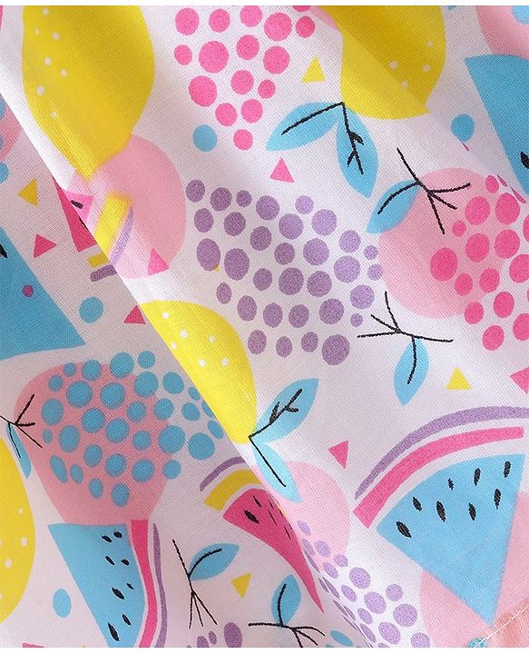 Babyhug Cambric Woven Sleeveless Frock Fruits Print and Bow Applique Pink (Bow Colour May Vary)