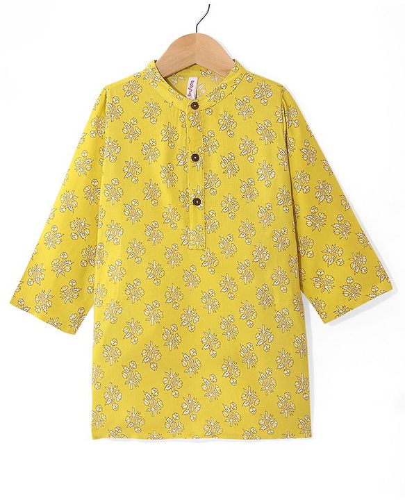Babyhug Cambric Woven Kurta Floral Print -  Yellow