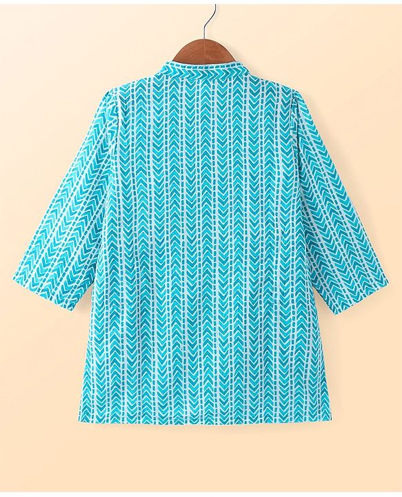 Babyhug Cambric Woven Full Sleeves Kurta Pyjama Set with Chevron Print - Blue