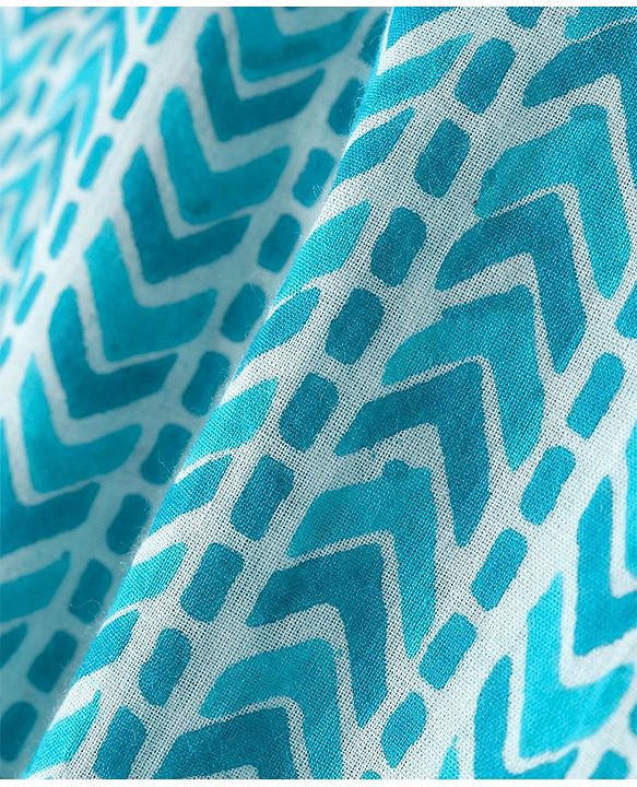 Babyhug Cambric Woven Full Sleeves Kurta Pyjama Set with Chevron Print - Blue