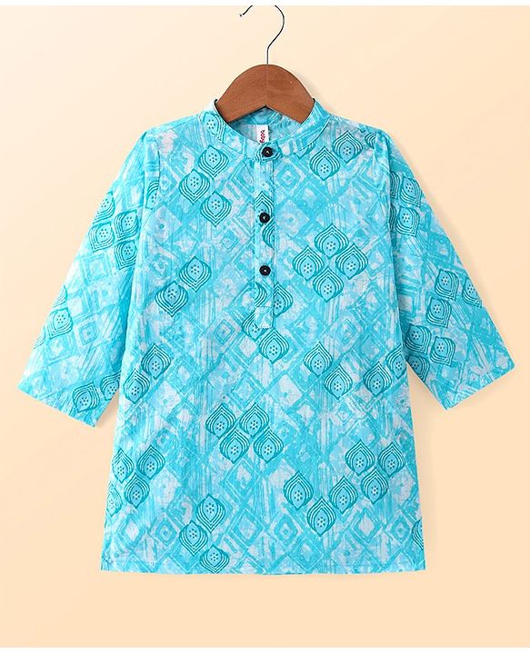 Babyhug Cambric Woven Full Sleeves Printed Kurta Pyjama Set - Blue