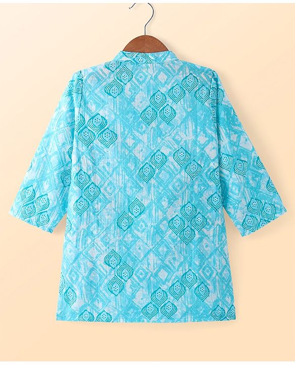 Babyhug Cambric Woven Full Sleeves Printed Kurta Pyjama Set - Blue